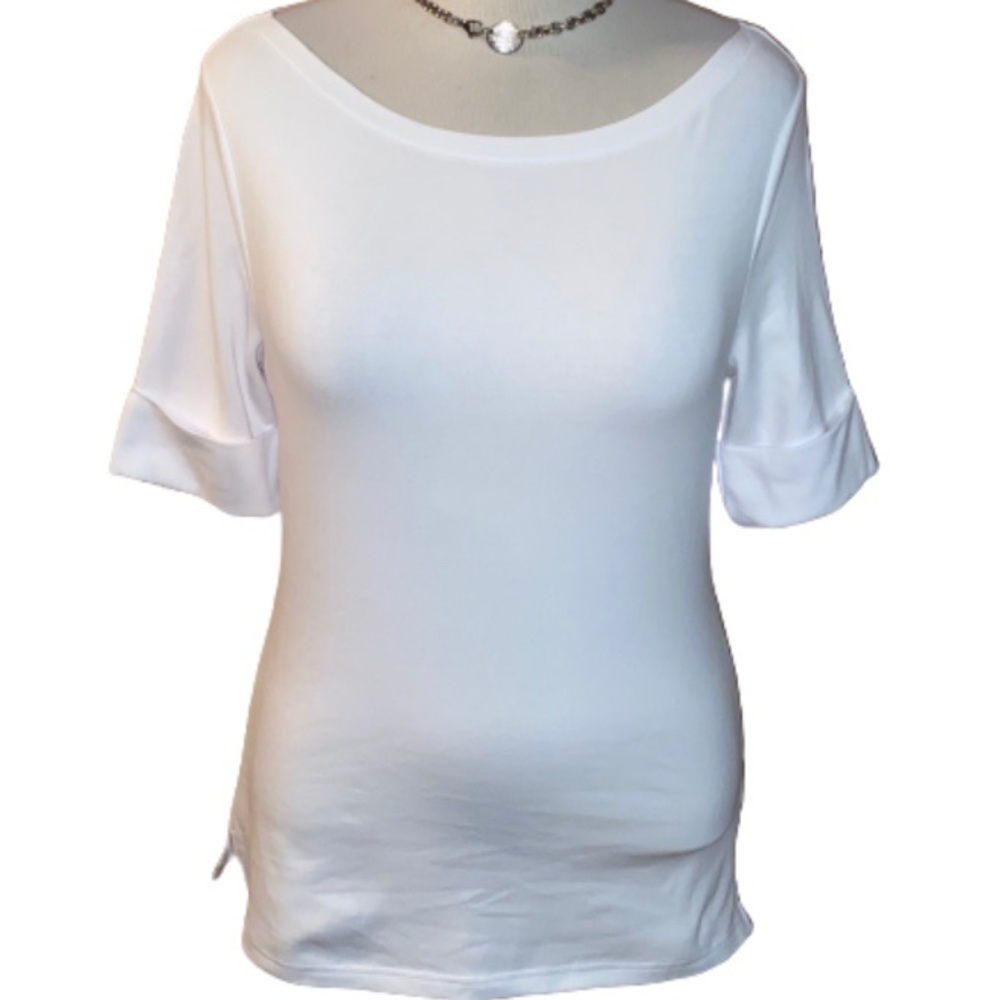Chaps White Elbow Sleeve Stretchy Top